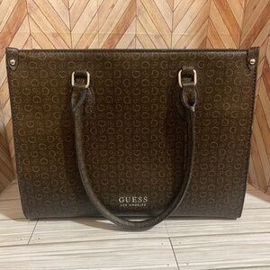 Guess in signature brown file shoulder tote bag